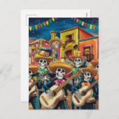 Levendig Skelet Mariachi Band Día de Los muertos Feestdagenkaart (Voorkant / Achterkant)