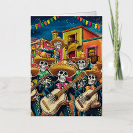 Levendig Skelet Mariachi Band Día de Los muertos Folie Wenskaart