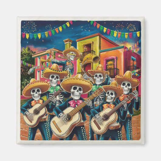 Levendig Skelet Mariachi Band Día de Los muertos Magneet (Voorkant)