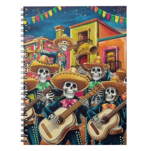 Levendig Skelet Mariachi Band Día de Los muertos Notitieboek (Voorkant)