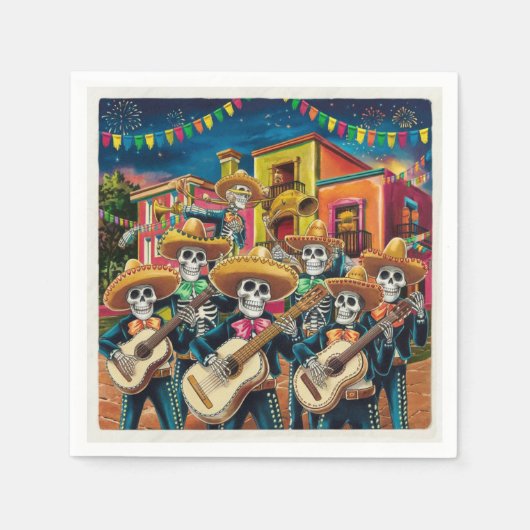 Levendig Skelet Mariachi Band Día de Los muertos Servet (Voorkant)