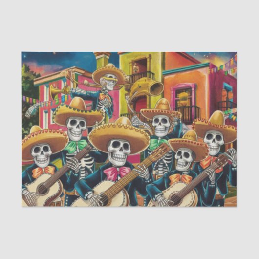 Levendig Skelet Mariachi Band Día de Los muertos Tissuepapier (Voorkant)