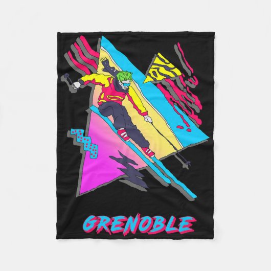 Levendig skidesign met Grenoble-tekst ski Fleece Deken (Voorkant)
