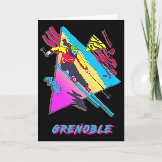 Levendig skidesign met Grenoble-tekst ski Kaart (Voorkant)