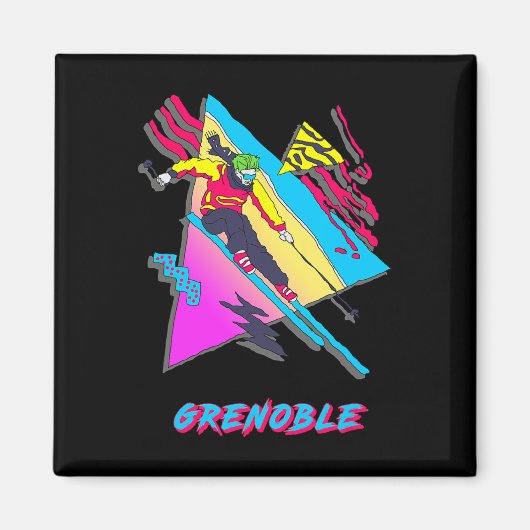 Levendig skidesign met Grenoble-tekst ski Magneet (Voorkant)
