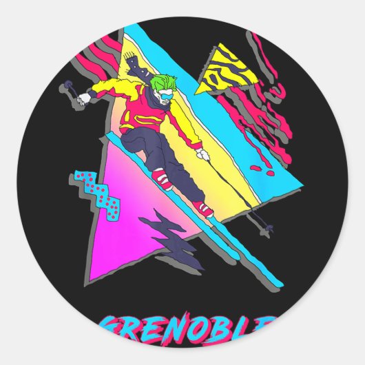 Levendig skidesign met grenoble-tekst ski ronde sticker (Voorkant)