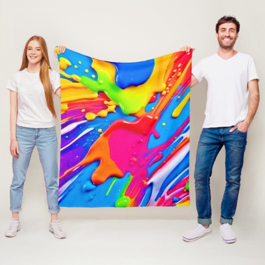 Levendig Splatter Kleur Burst Ontwerp Fleece Deken (In situ)