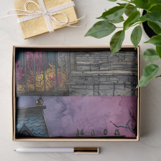 LEVENDIG SPOOKHUIS DECOUPAGE WEEFSEL PAPIER (Geschenk)