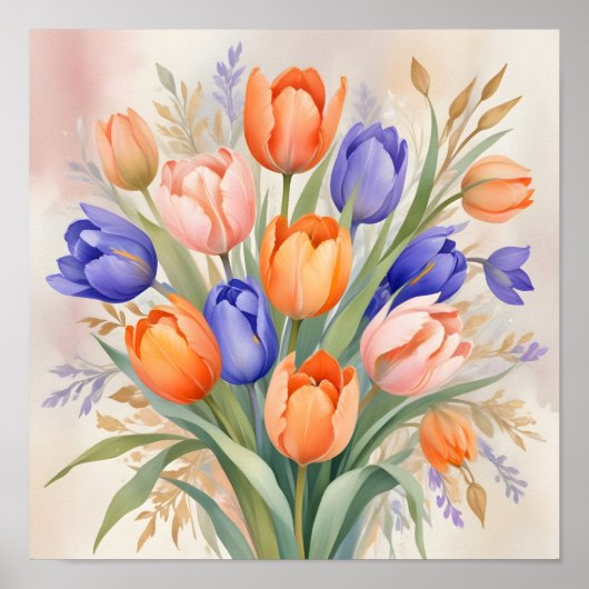 Levendig Spring Bouquet - Tulpen in volle bloei Poster (Voorkant)