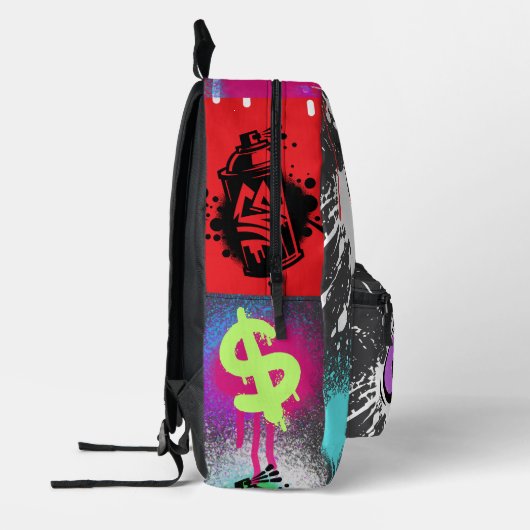 Levendig spuitschilderij en graffiti grijs rood bedrukte rugzak (Links)