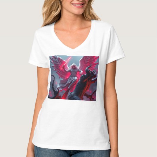 Levendig St Michael de Aartsengel Vrouwen Vneck T- T-shirt (Voorkant)