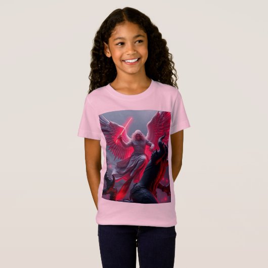 Levendig St Michael het Aartsengel Meisje T-shirt (Voorkant volledig)