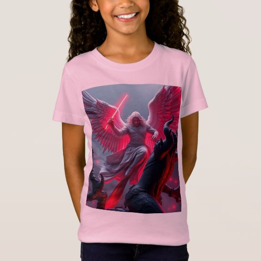 Levendig St Michael het Aartsengel Meisje T-shirt (Voorkant)