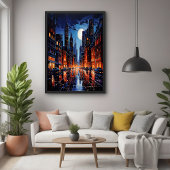 Levendig stadsbeeld bij Night Urban Art Perfect Poster