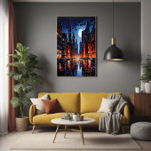 Levendig stadsbeeld bij Night Urban Art Perfect Poster
