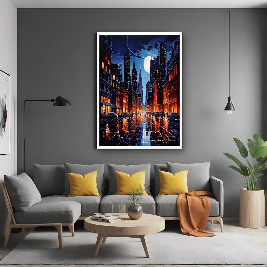 Levendig stadsbeeld bij Night Urban Art Poster