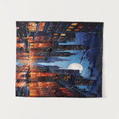 Levendig stadsbeeld bij Night Urban Art Wandkleed (Voorkant (horizontaal))