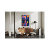 Levendig stadsbeeld bij Sunset Neon Lights Digital Foto Afdruk