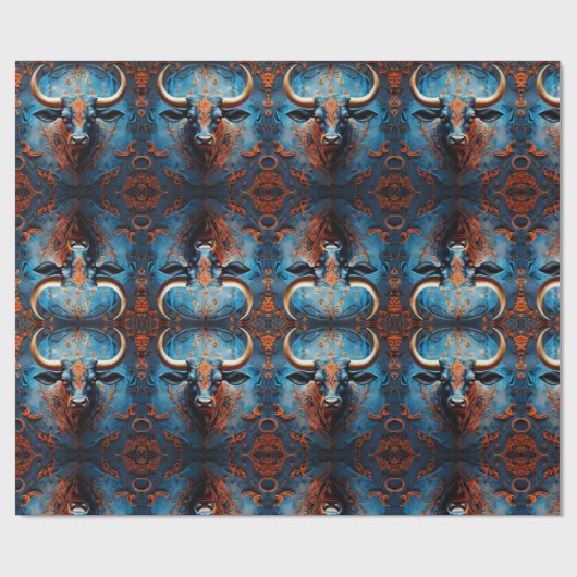 Levendig stierenportret met bloemenmotieven cadeaupapier (Vlak)