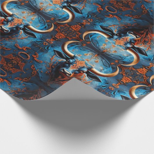 Levendig stierenportret met bloemenmotieven cadeaupapier (Hoek)