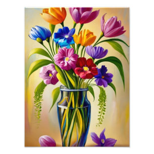 Levendig Stilleven met Bloemen in een Vaas Foto Afdruk