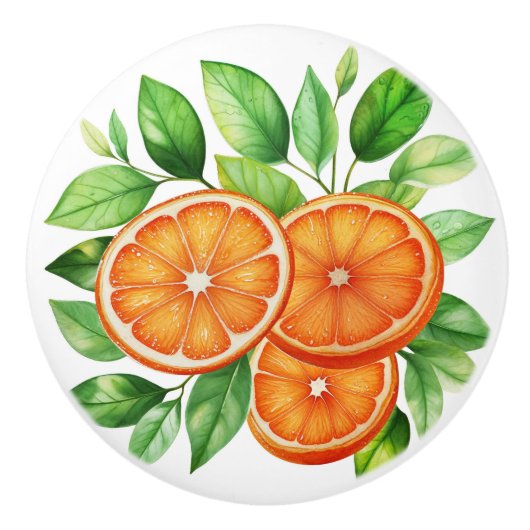 Levendig stilleven van vers gepelde Oranje plakjes Keramische Knop (Voorkant)