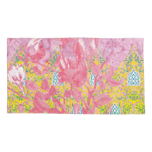 Levendig stofpatroon met roze, geel en kussensloop (Achterkant)