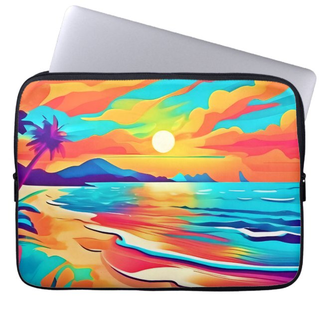 Levendig strand Sunset Art Laptop Sleeve (Voorkant)