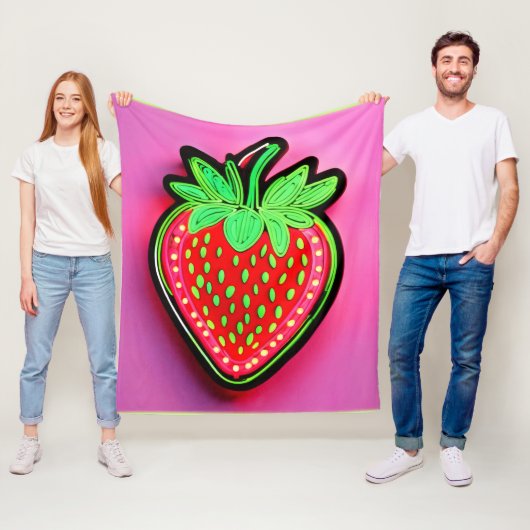 Levendig Strawberry Neon Sign Fleece Deken (In situ)