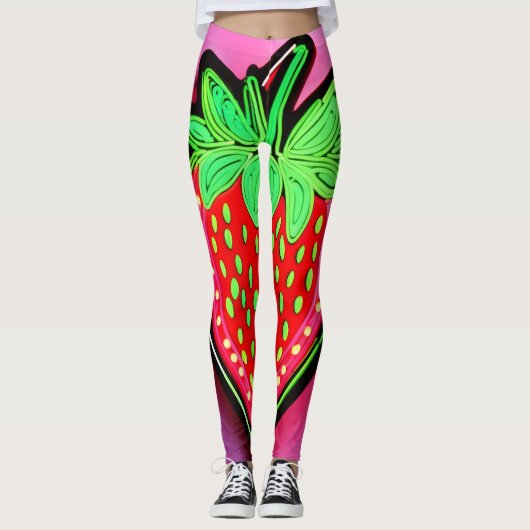 Levendig Strawberry Neon Sign Leggings (Voorkant)