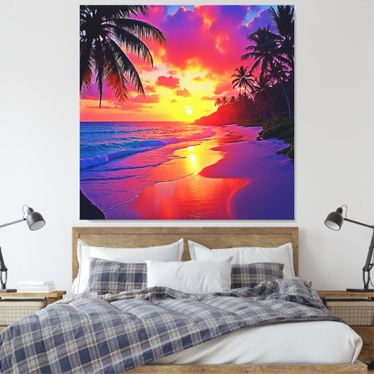 Levendig Sunset Beach Dream Design Canvas Afdruk (Insitu (Slaapkamer))