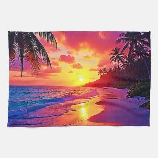 Levendig Sunset Beach Dream Design Theedoek (Horizontaal)