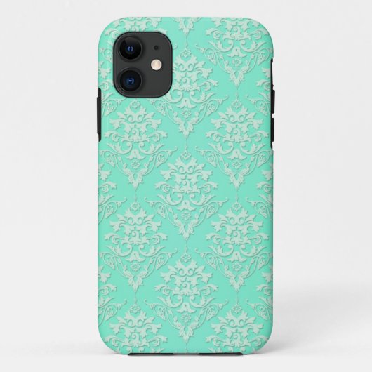 Levendig Tealgroen Damastpatroon Case-Mate iPhone Case (Achterkant)
