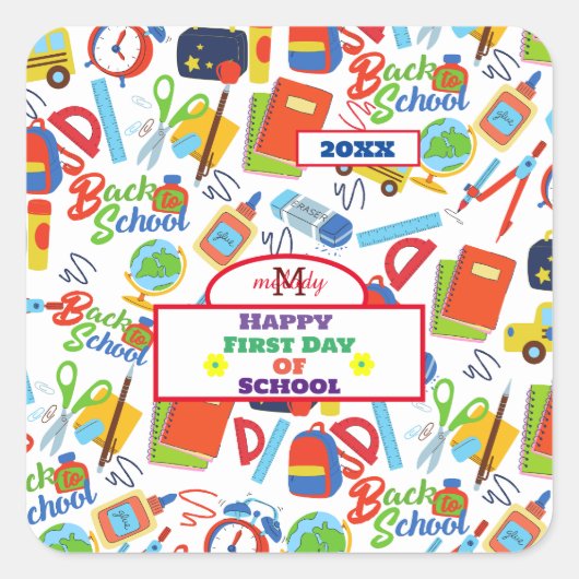 Levendig Terug naar School Pattern Classi Vierkante Sticker (Voorkant)