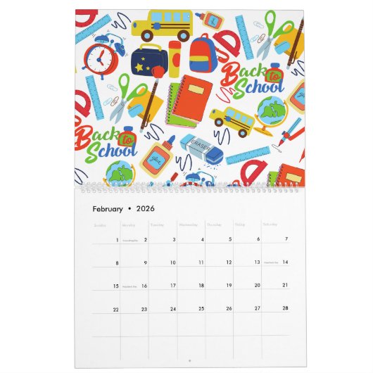Levendig Terug naar School Pattern Kalender (Feb 2026)