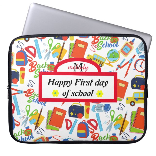Levendig  Terug naar School Pattern Laptop Sleeve (Voorkant)