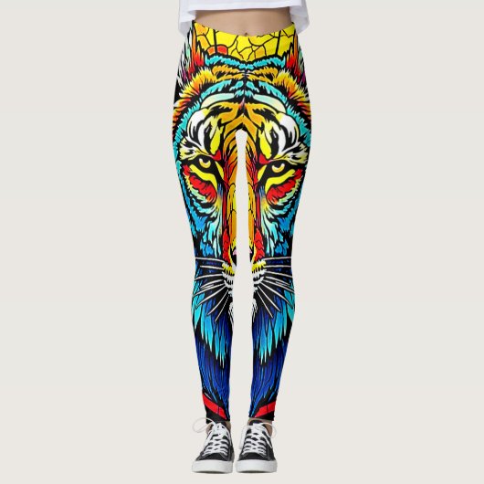 Levendig Tijger Glas in lood Leggings (Voorkant)