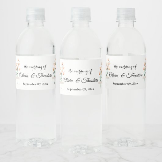 Levendig Trendy Pink Waterverf Wildflower Wedding Waterfles Etiket (Flessen)