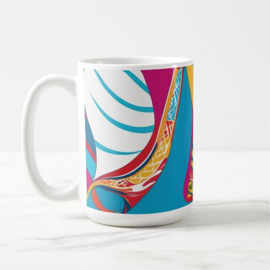 Levendig Tropisch Batik Fusion Abstract Bladeren Koffiemok (Links)