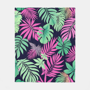 Levendig Tropisch Blad Neon Patroon Fleece Deken