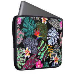 Levendig Tropisch Bladeren en Bloemen Patroon Laptop Sleeve