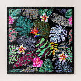 Levendig Tropisch Bladeren en Bloemen Patroon Legpuzzel