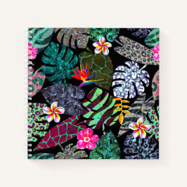 Levendig Tropisch Bladeren en Bloemen Patroon Notitieboek