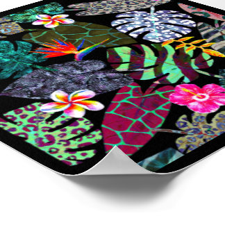 Levendig Tropisch Bladeren en Bloemen Patroon Poster