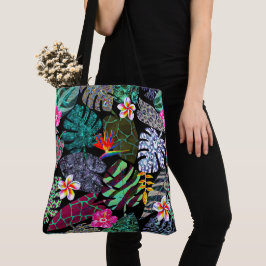 Levendig Tropisch Bladeren en Bloemen Patroon Tote Bag