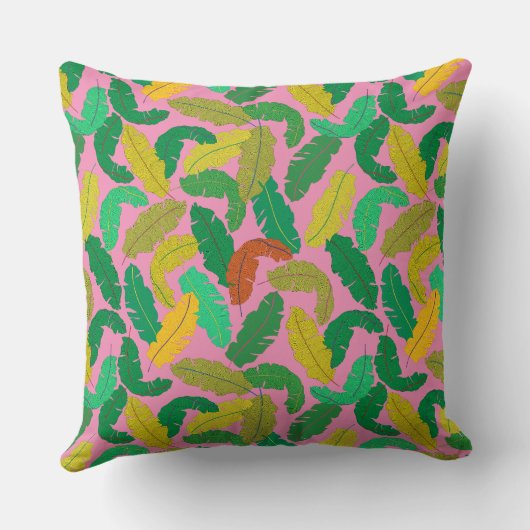 Levendig Tropisch Bladkussen Helder Roze Rug Kussen (Achterkant)