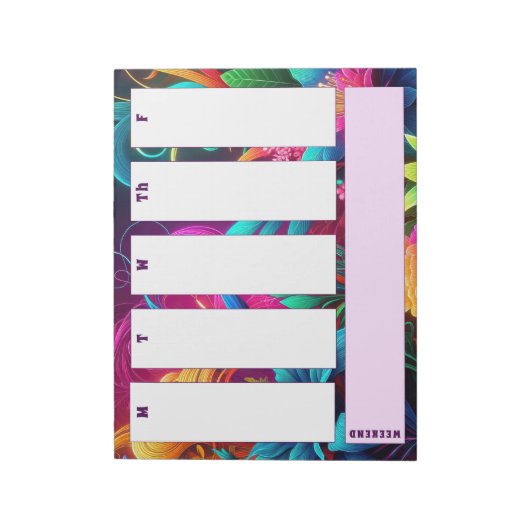 Levendig Tropisch Bloemen Wekelijkse Kalender Noti Notitieblok (Linkerzijde)