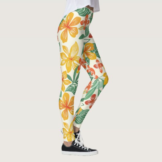 Levendig tropisch bloemenpatroon leggings (Rechts)