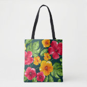 Levendig tropisch bloemenpatroon tote bag (Voorkant)