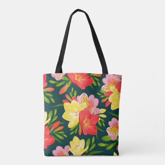 Levendig tropisch bloemenpatroon tote bag (Achterkant)